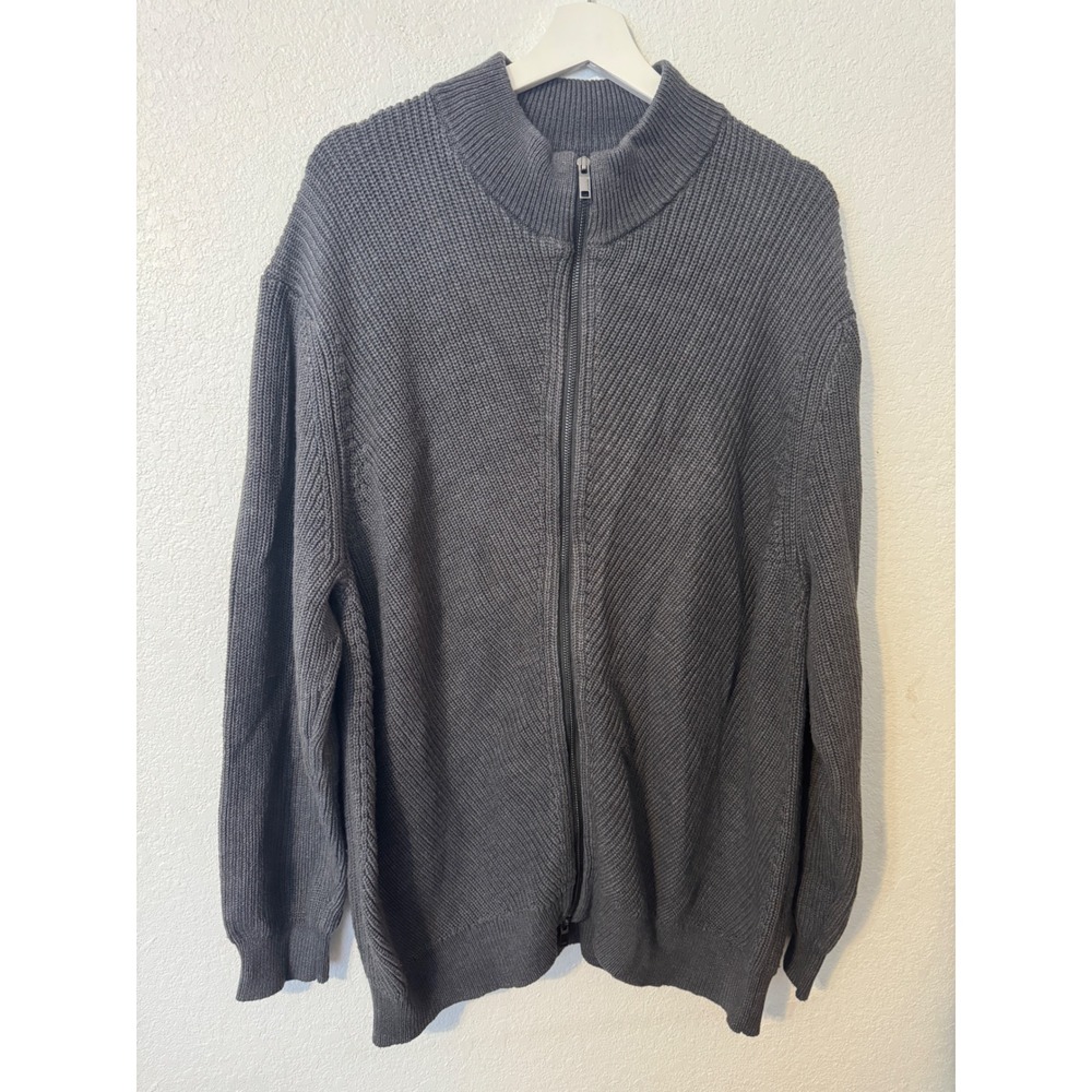ALFANI Mens Full Zip Knit Cardigan Sweater Mock Neck Gray‎ Cotton Acrylic Blend